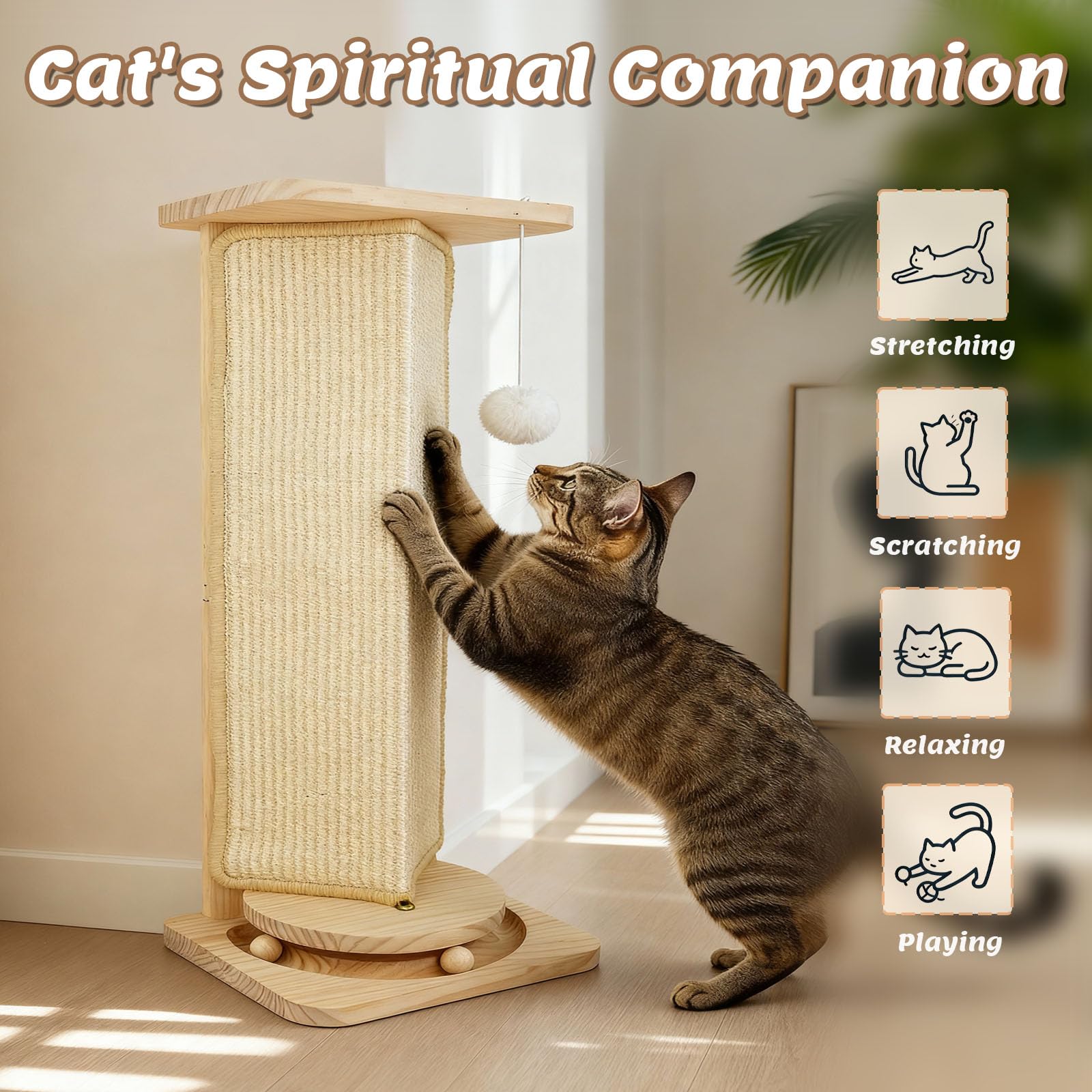 MOYMO cat-friendly scratch spot promotes solo play near furniture.