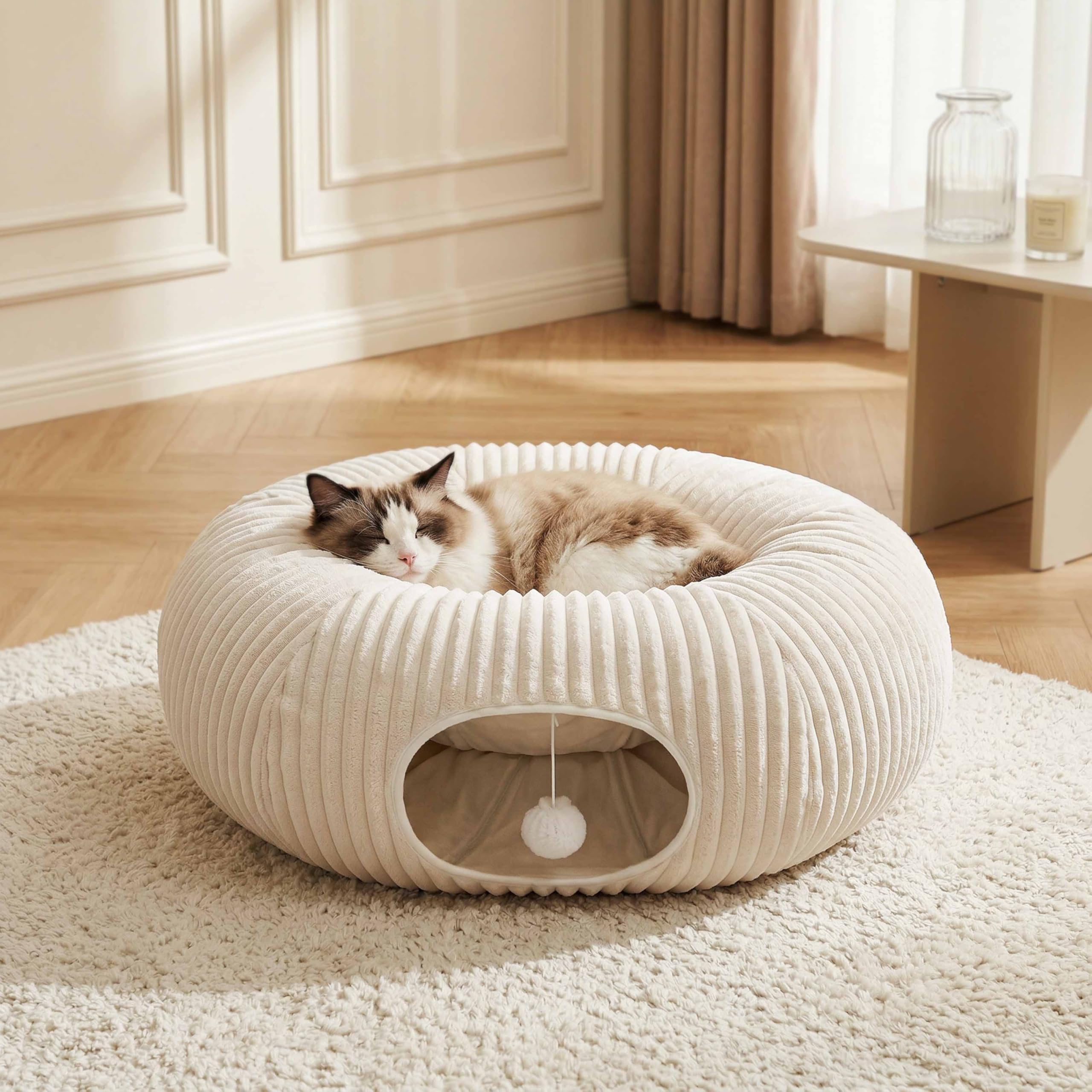 MOYMO cat tunnel bed donut mat with soft PP cotton for cozy naps