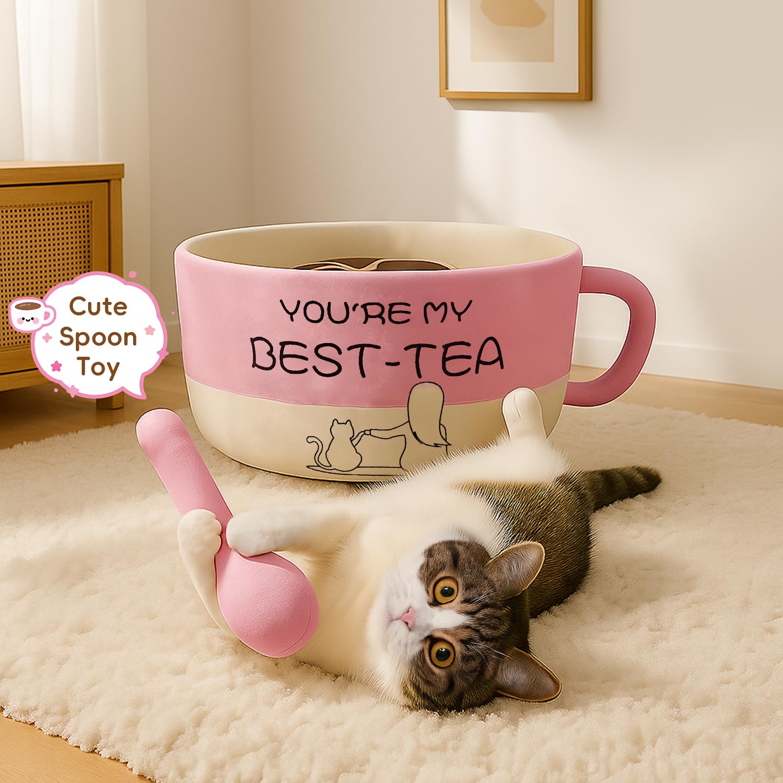 MOYMO coffee cup cat bed cushion close-up reveals soft PP cotton texture