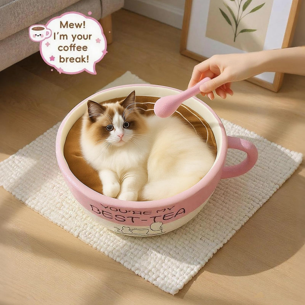 MOYMO coffee cup bed spoon toy included for playful pet moments