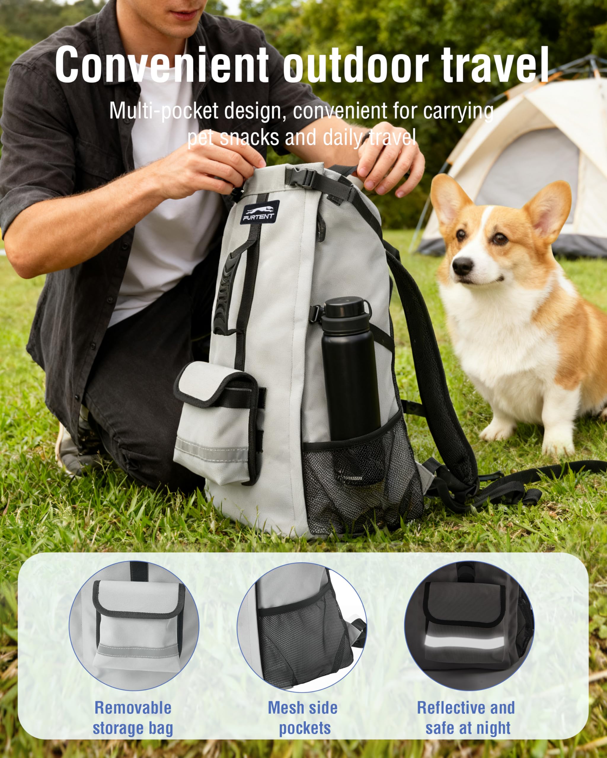Moysoon dog backpack loading a dog demonstrates easy opening and loading