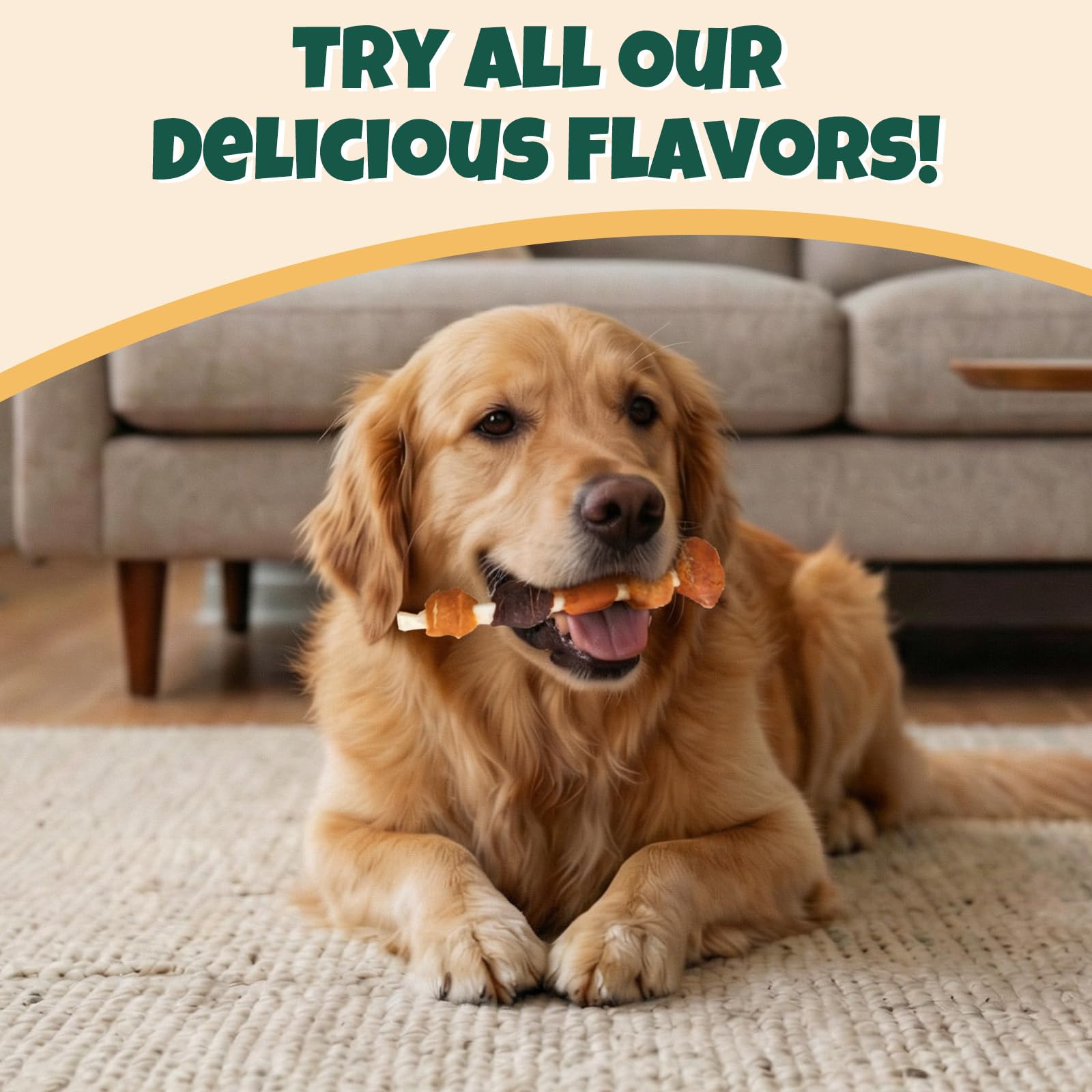 M-PETS all-sizes display featuring puppies to seniors enjoying kabobs.