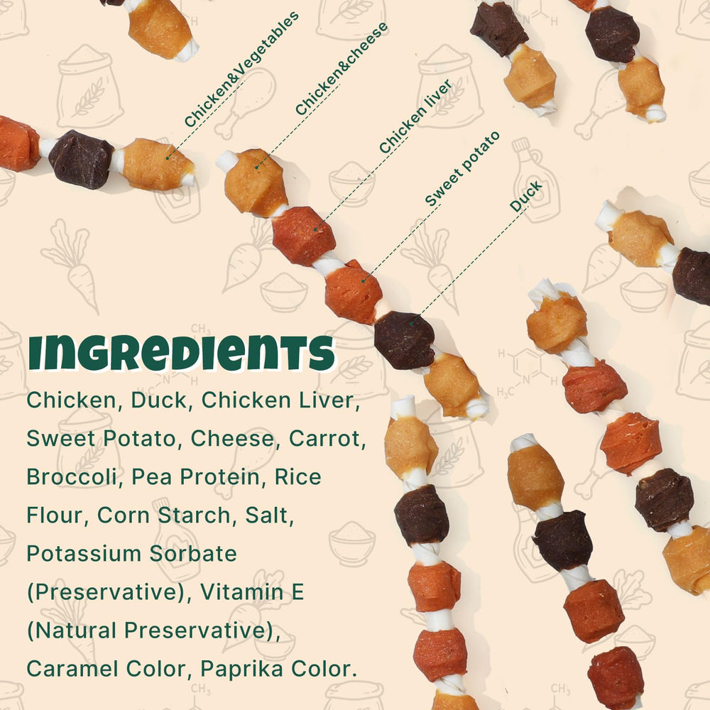 M-PETS kabobs texture close-up revealing jerky and vegetable chew features.