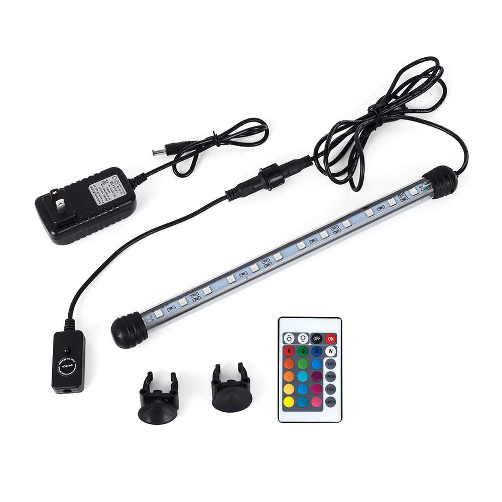 MQ 16-inch submersible aquarium light with remote for color control.