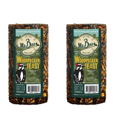 Mr. Bird Woodpecker Feast cylinder block ready for year-round feeding with no mess.