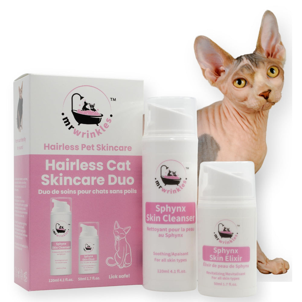 MR WRINKLES Sphynx Skin Care Duo box showing premium packaging for hairless cats