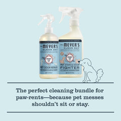 Mrs. Meyer's Clean Day Pet Odor Neutralizer bottle pour freshening soft fabrics.