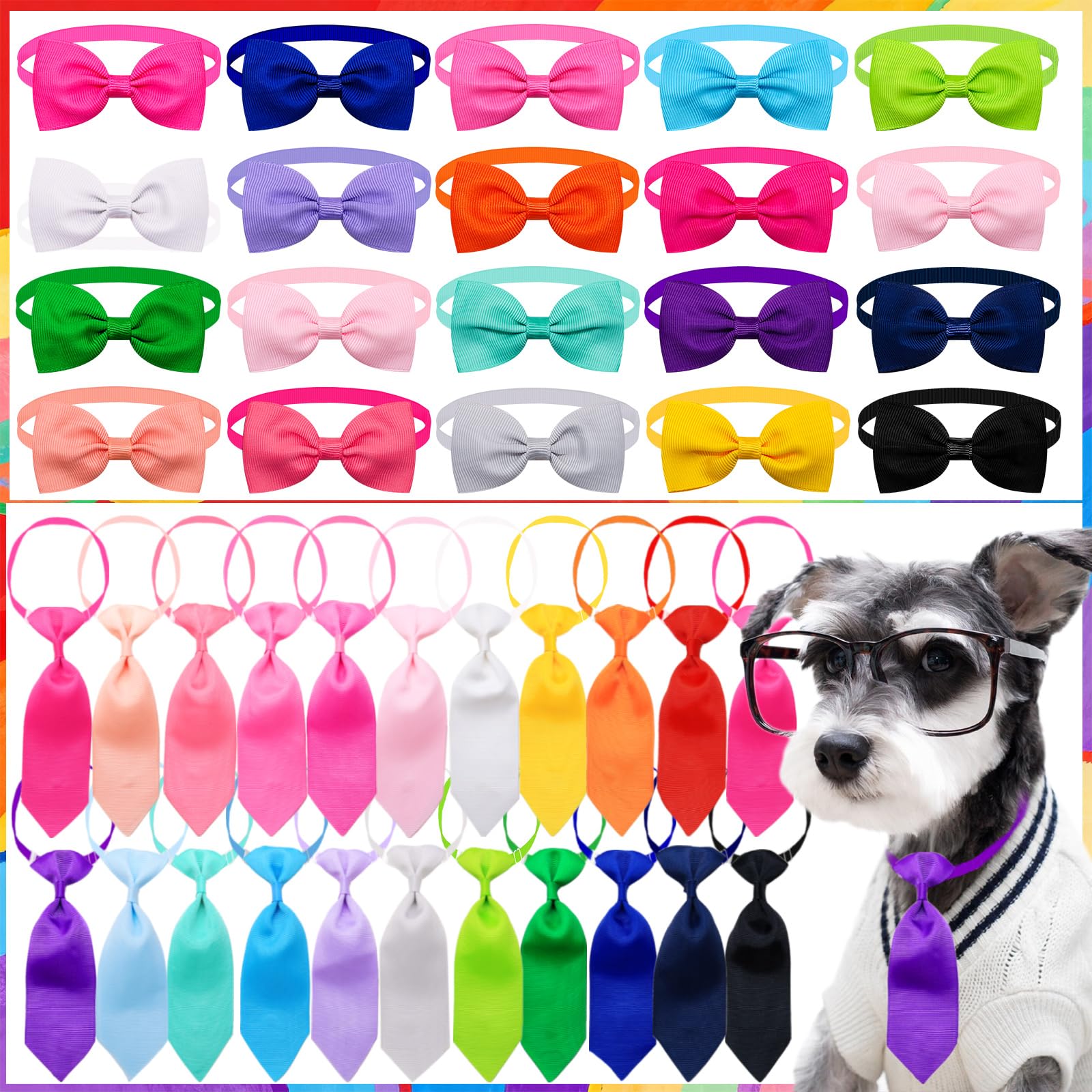 Mruq Pet 40pcs bow ties in vibrant colors for daily pet style