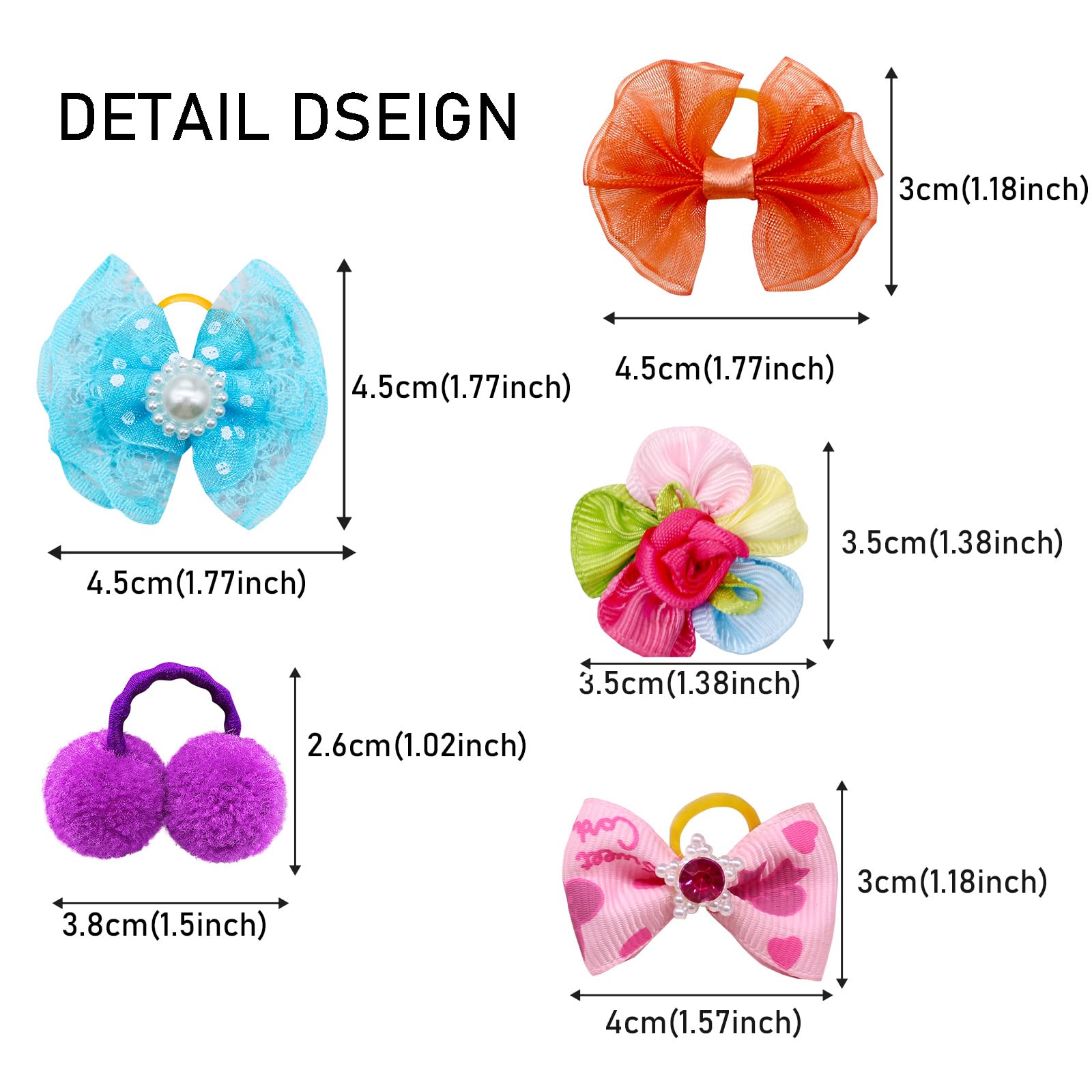 Mruq pet ball ribbon bows with secure rubber bands