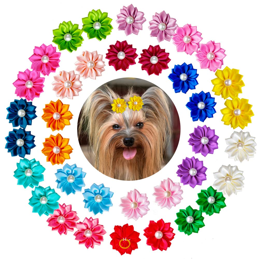 Mruq pet dog flower bows 80pcs pack, vibrant colors for cute daily styling.