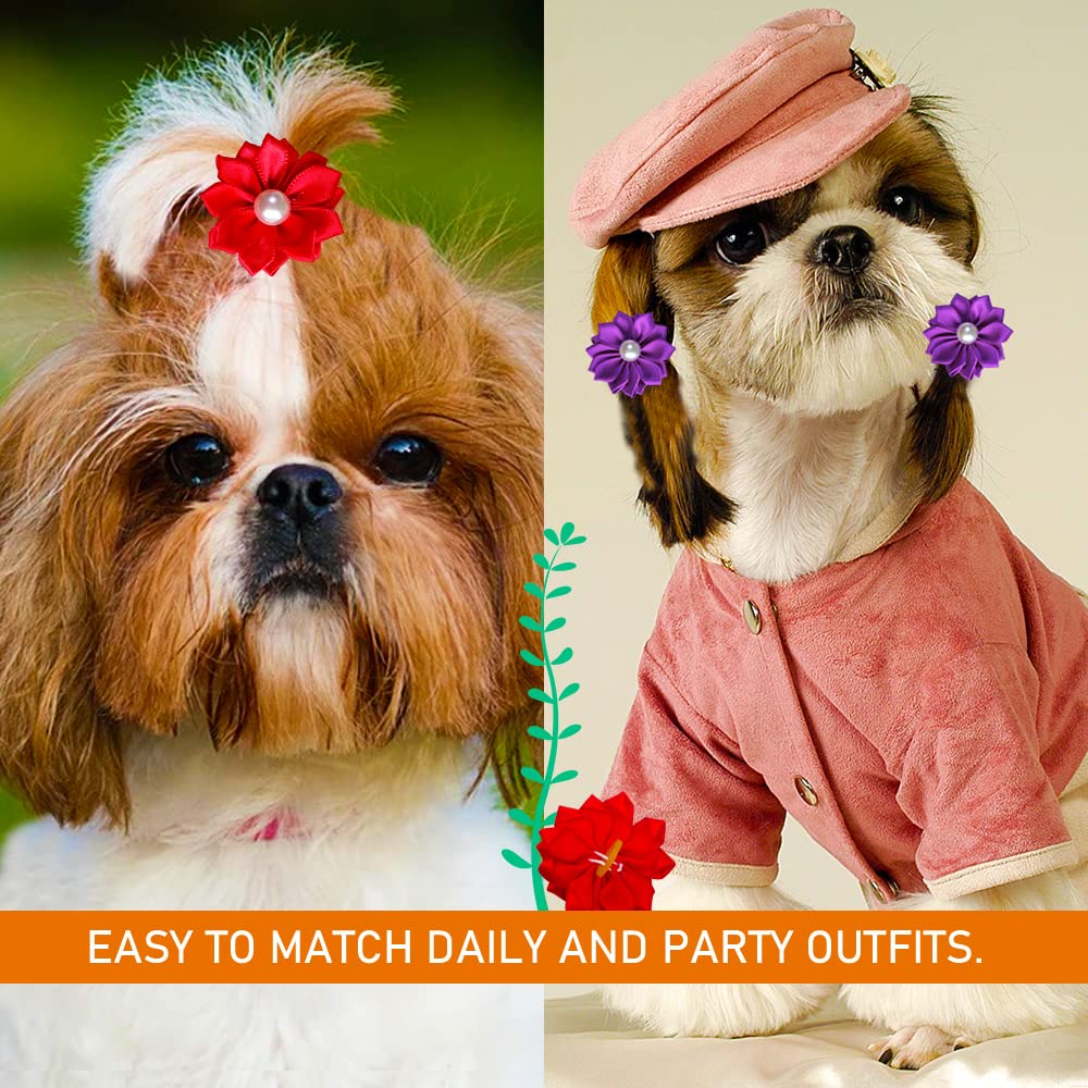 Mruq pet topknot pearls design adds chic touch to small dogs.