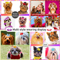 Mruq pet flower puff bows styled on a small dog