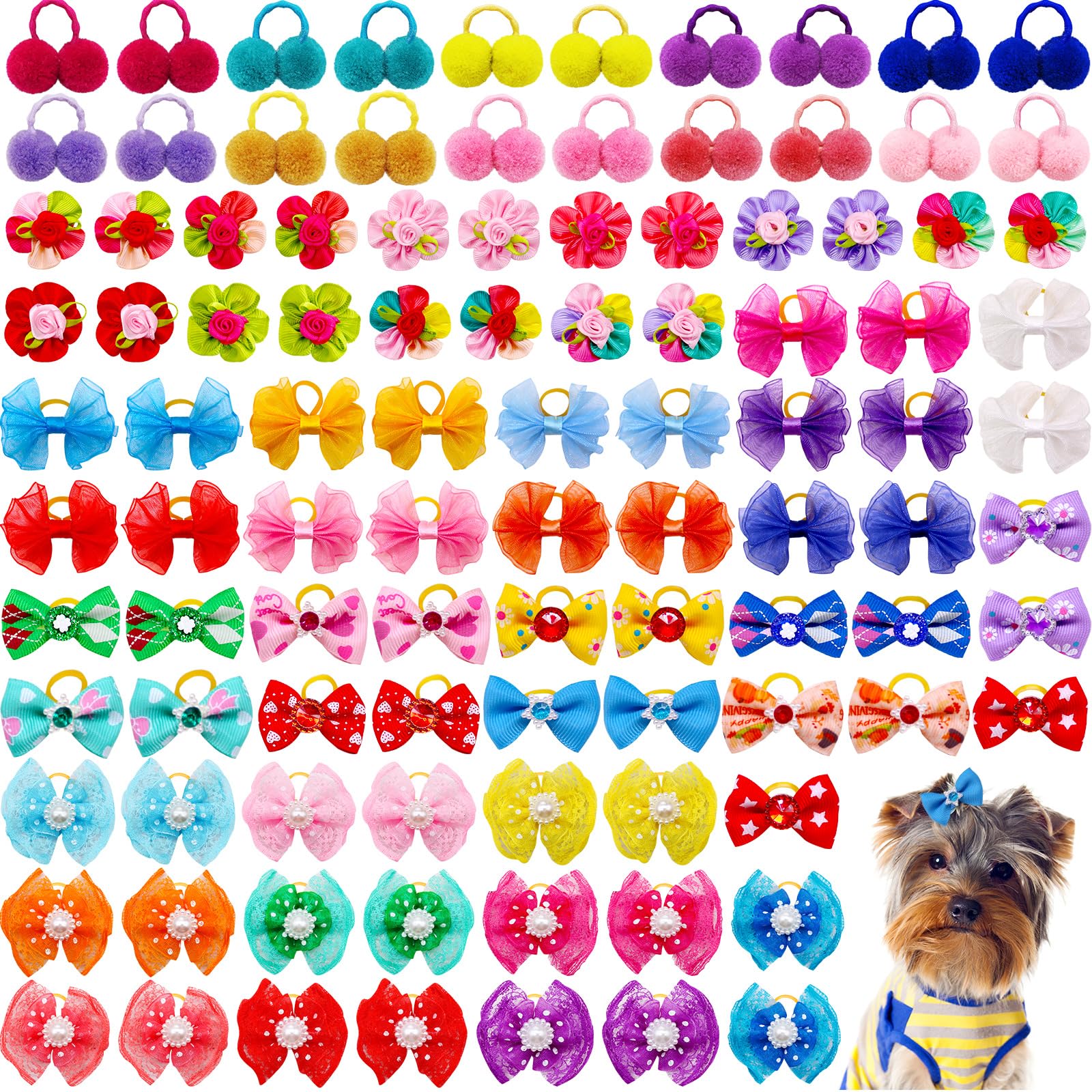Mruq pet multicolor dog bows for daily grooming and cute photos