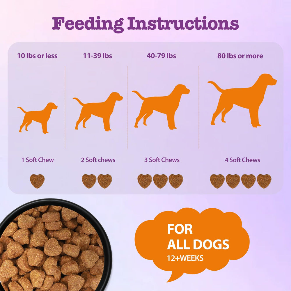Mshuheene Dog Allergy Chews probiotics and colostrum support gut health.