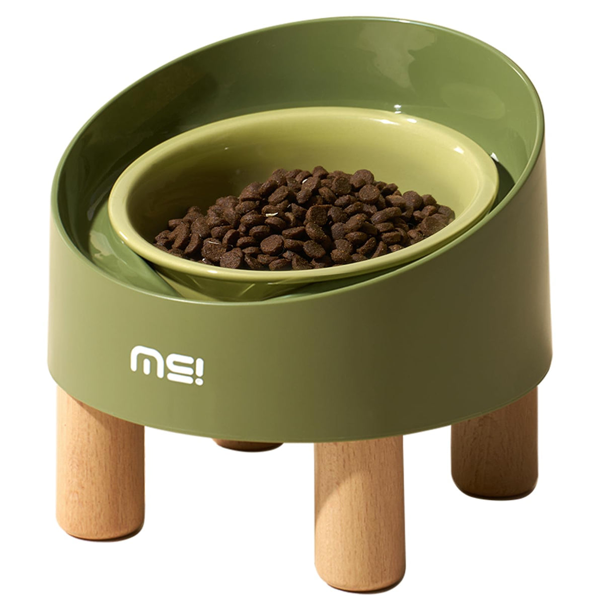 MS!MAKE SURE cat bowl adjustable height with wood legs for comfortable feeding