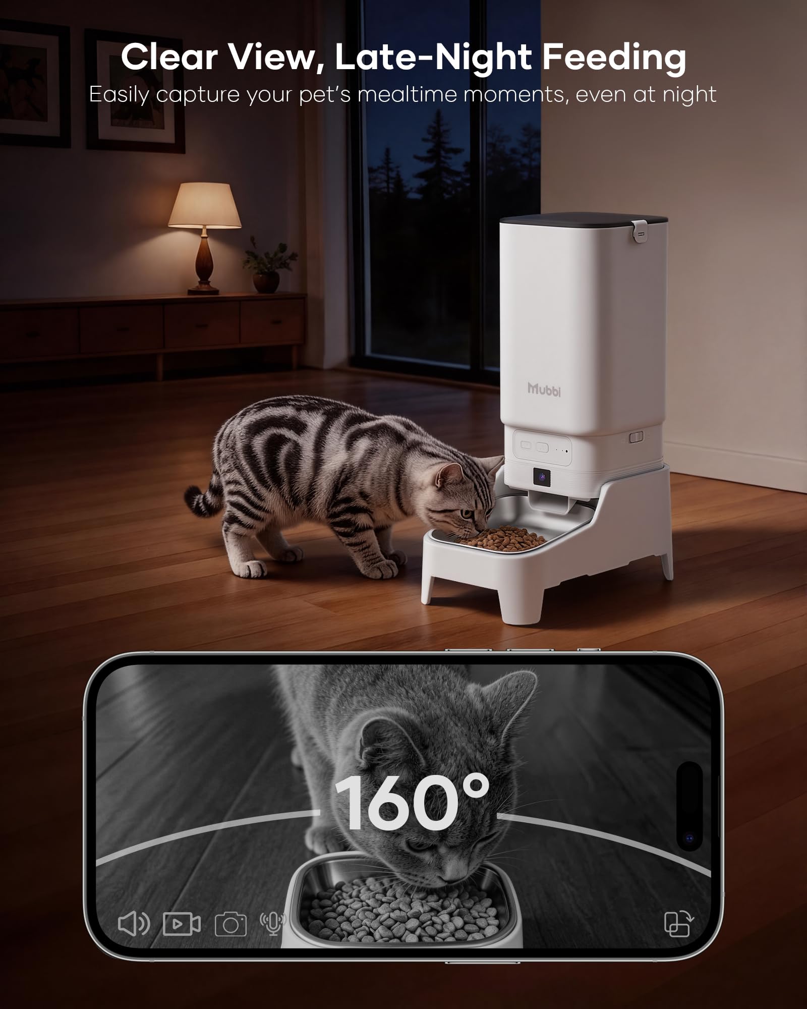 MUBBI feeder at night with 1080P vision for clear nighttime monitoring