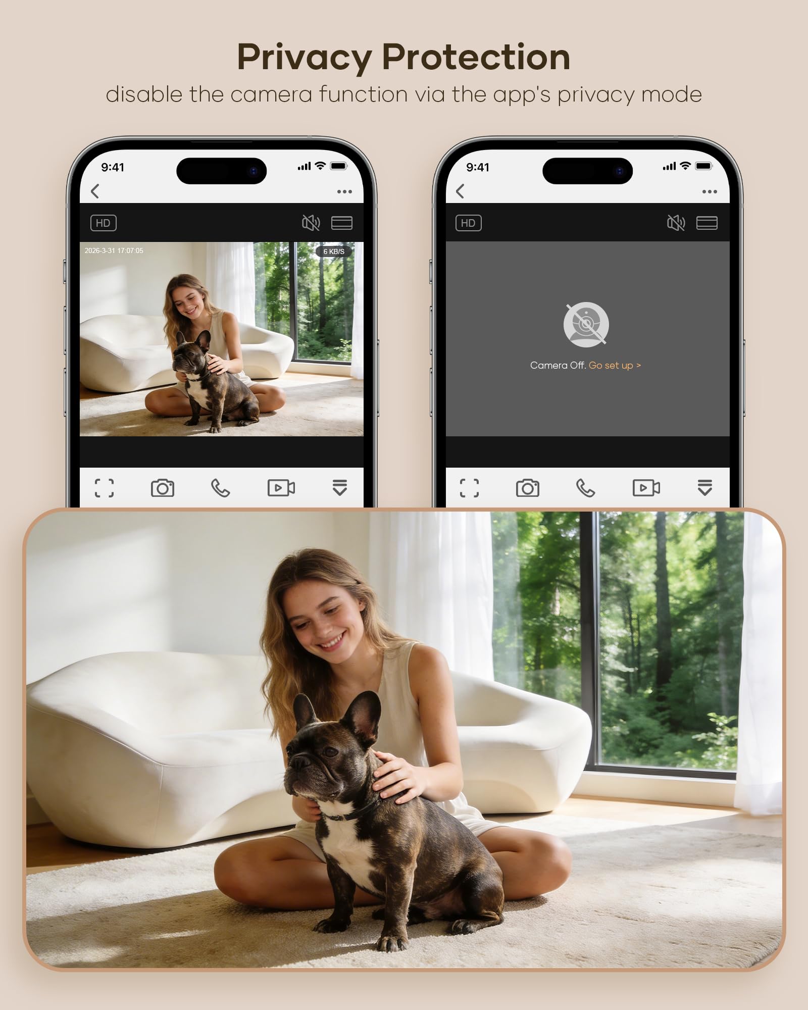 MUBBI privacy mode toggle to protect camera data
