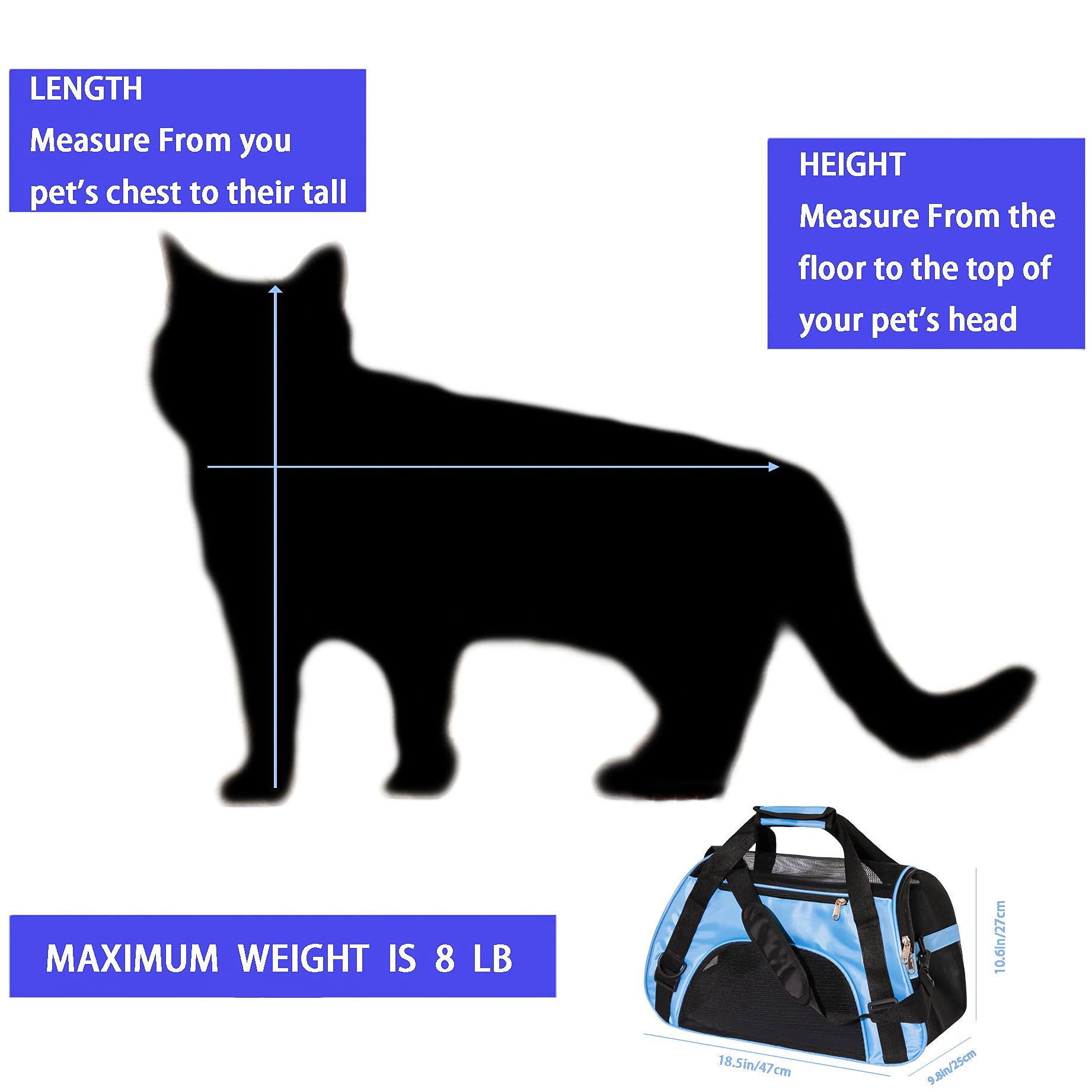 MuchL pet carrier blue airline approved design fits guidelines