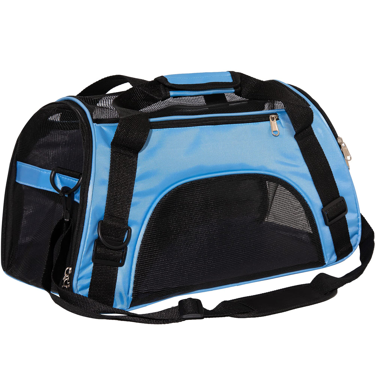 MuchL pet carrier blue front view for easy travel with small pets