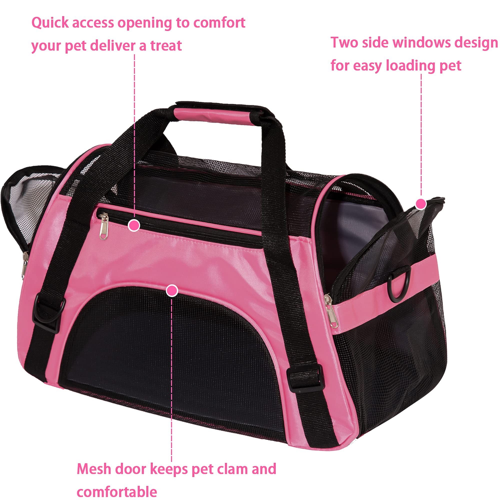 MuchL pink carrier features adjustable shoulder strap for comfortable transport.
