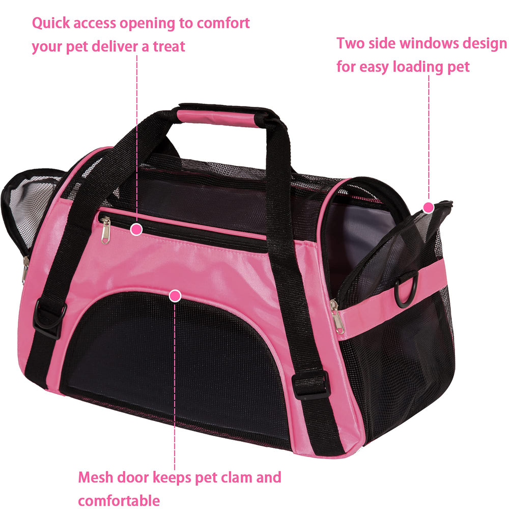 MuchL pink carrier features adjustable shoulder strap for comfortable transport.