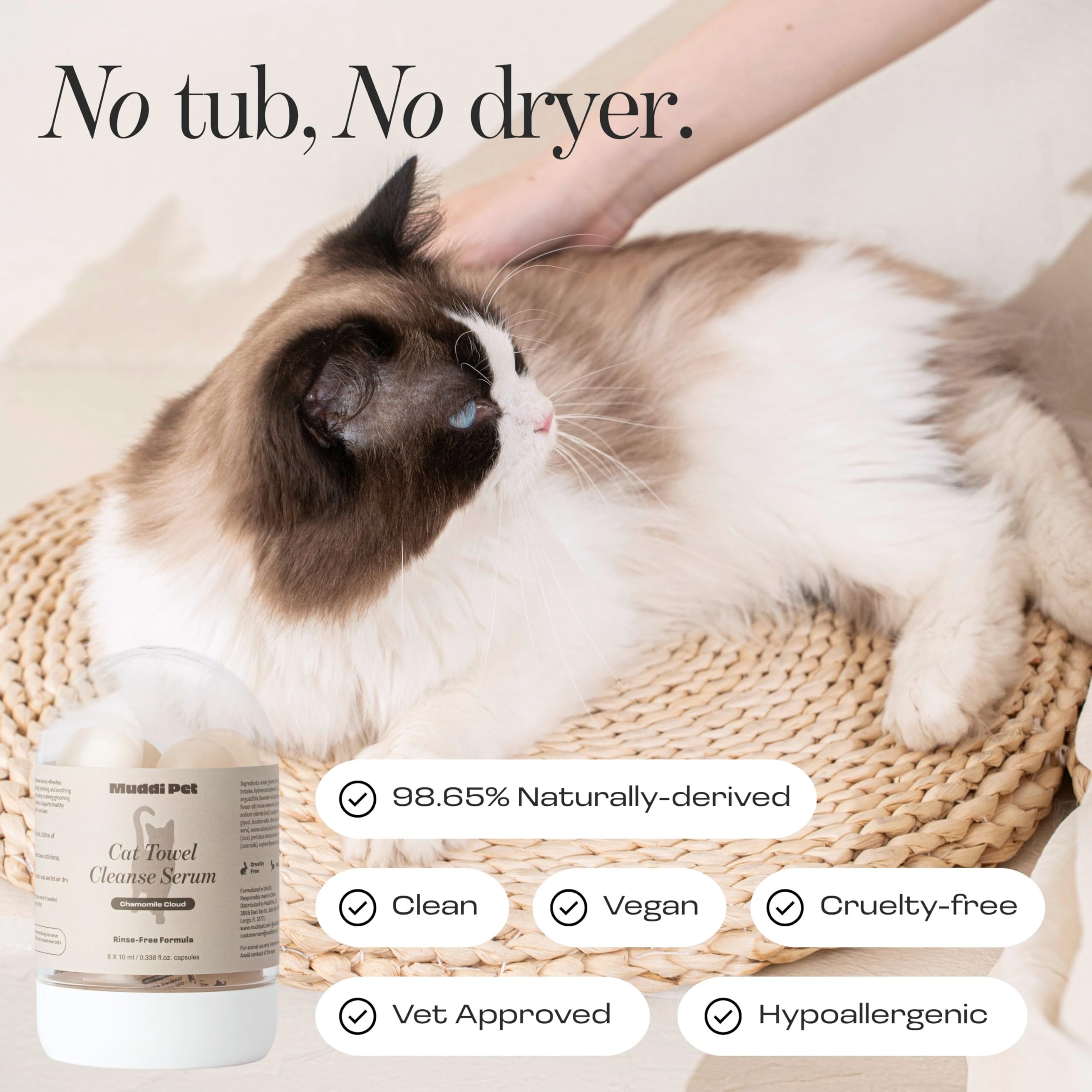 Relaxed Muddi Pet cat after shampoo with calm coat and refreshed look