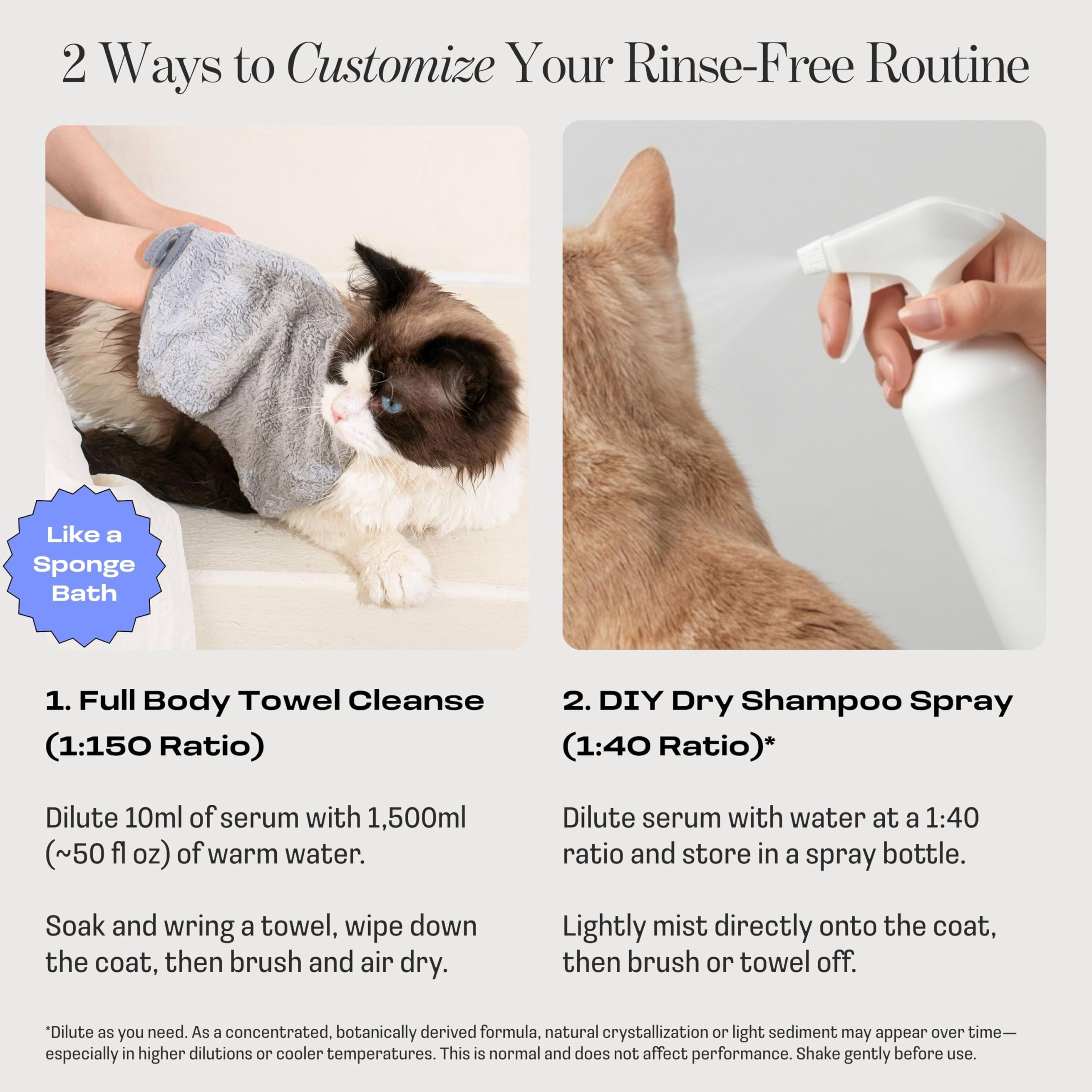 Muddi Pet towel-cleanse application shows easy no-rinse cleanup for cats
