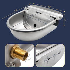 MUDUOBAN stainless steel water bowl close-up with brass float valve ensures reliable refills.