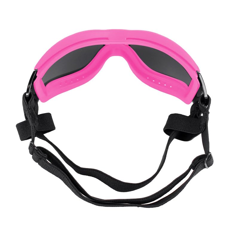 Muejjur pink-frame dog sunglasses show anti-fog breathing design.