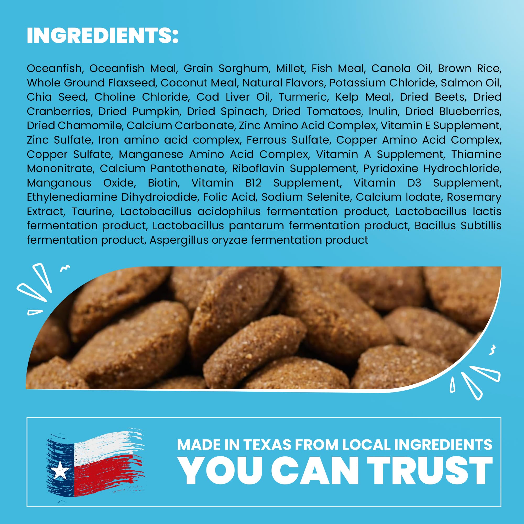 Muenster Ancient Grains Ocean Fish label emphasizes non-GMO and gluten-free formula.
