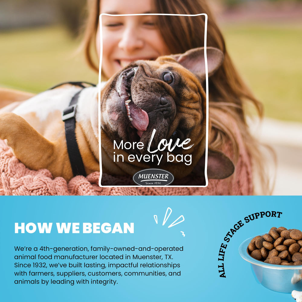 Muenster Ancient Grains Ocean Fish small-breed kibble aids easy chewing and gentle digestion.