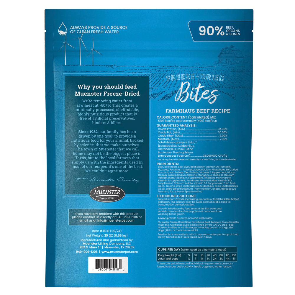 Dog bowl with Muenster Freeze Dried Beef Bites, ideal training reward