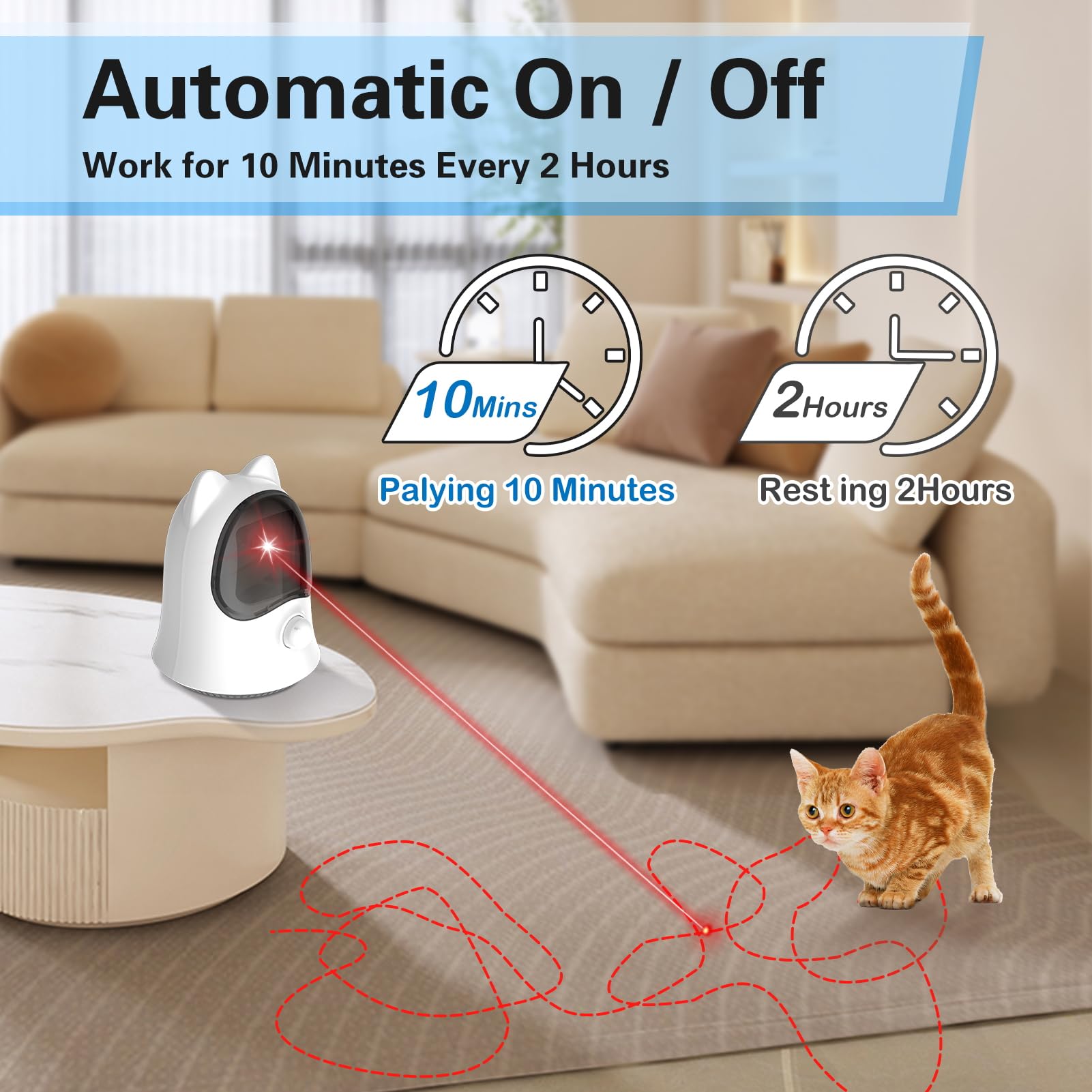 Muhhiba Cat Laser Toy auto-off feature conserves battery while entertaining cats.