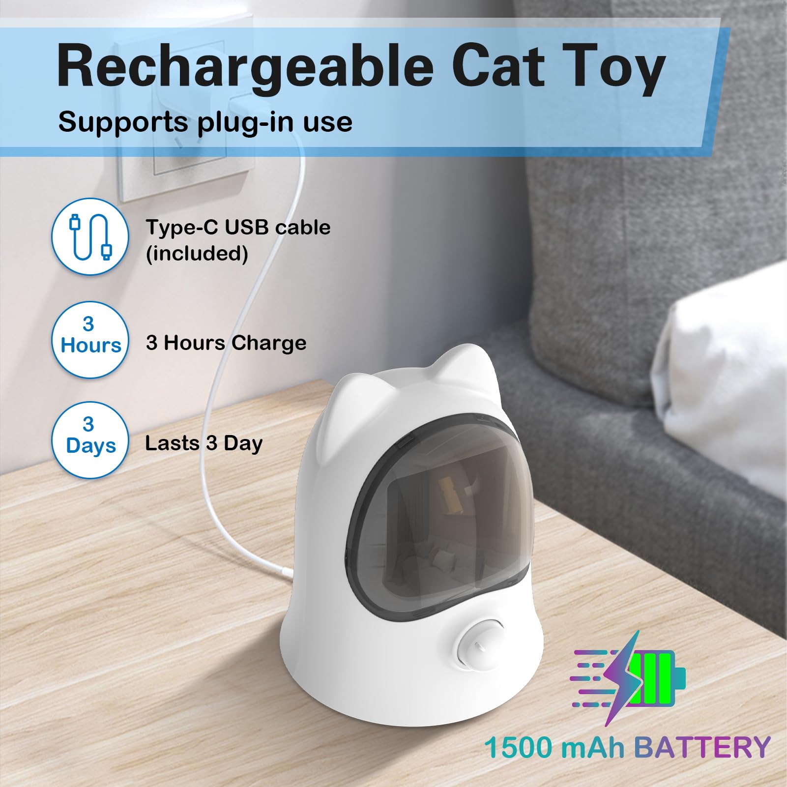 Muhhiba Cat Laser Toy table-height placement boosts chase excitement during play.