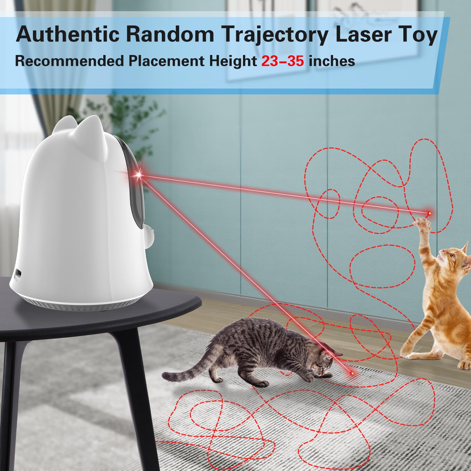 Muhhiba Cat Laser Toy three-modes setup for flexible play in any room.