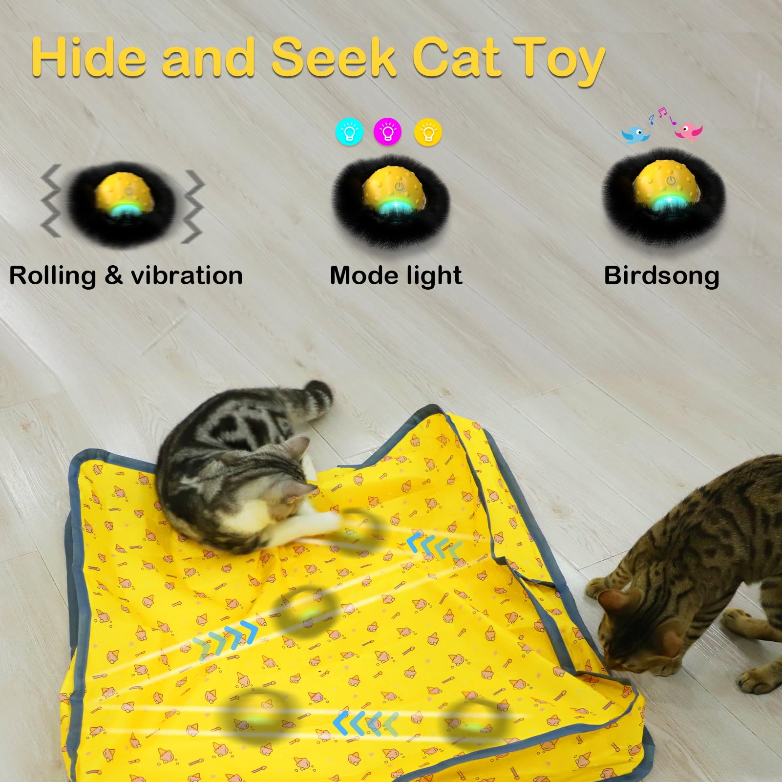 Muhhiba cat toy with LED chirping feature attracts kittens in dark.