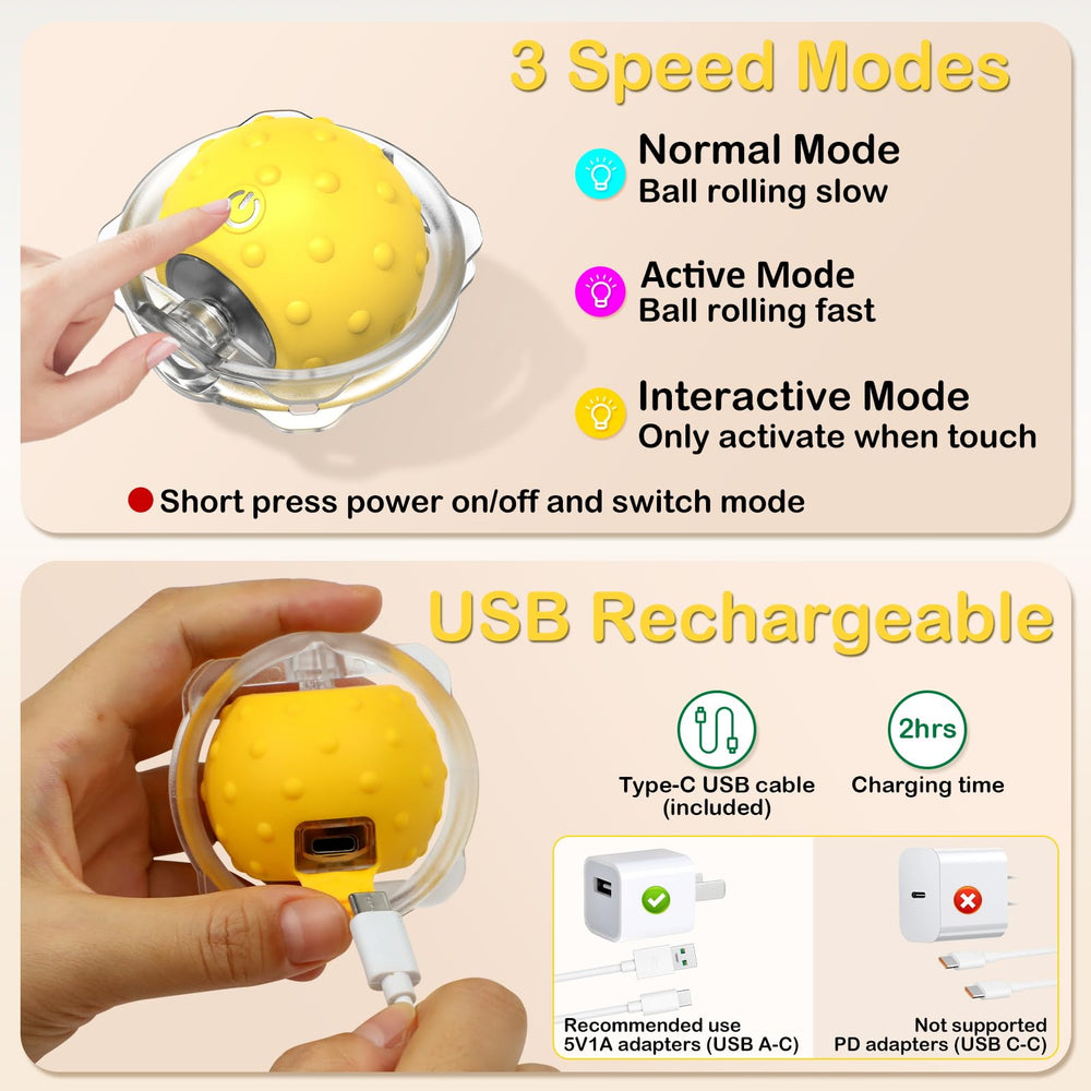 Muhhiba USB-C rechargeable cat ball charges quickly for multiple sessions.
