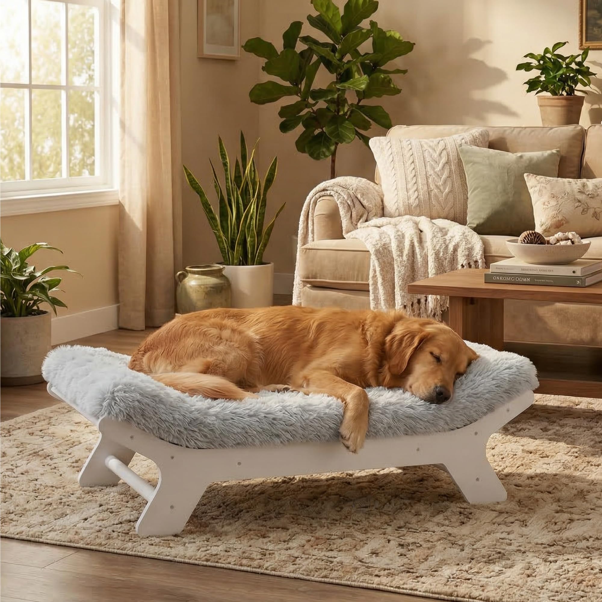 Muihood wood elevated dog bed frame with sturdy support for active pets