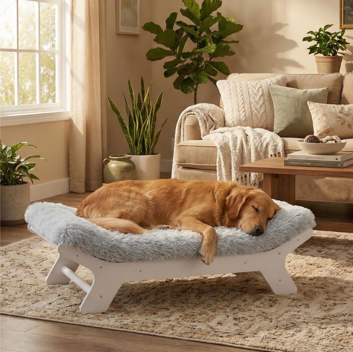 Muihood wood elevated dog bed frame with sturdy support for active pets