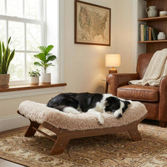 Muihood wood elevated dog bed frame showcases sturdy construction for active dogs.
