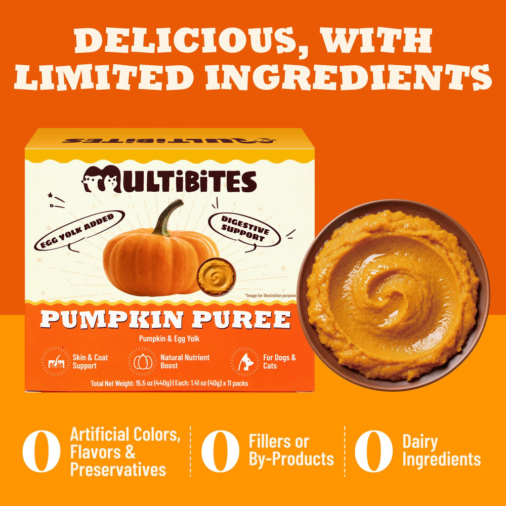 MULTIBITES pumpkin puree egg yolk rich natural fiber source.