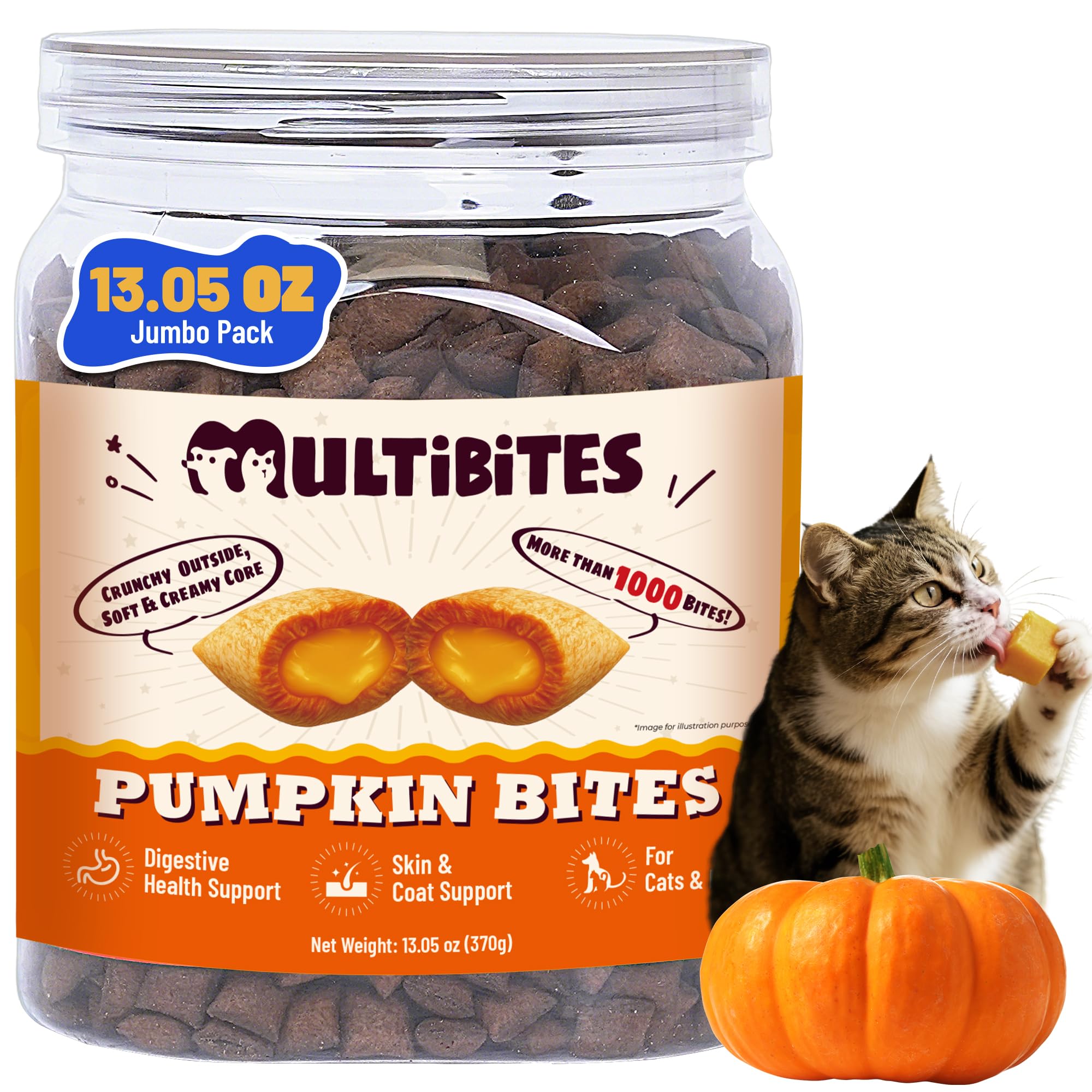 MULTIBITES shell-crunch outer layer with creamy egg yolk center boosts palatability for cats.