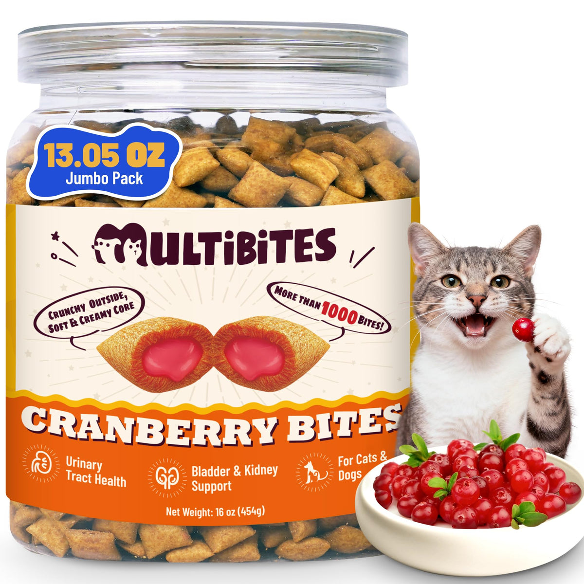 MULTIBITES urinary tract cat treats with cranberry and chicken for urinary health support
