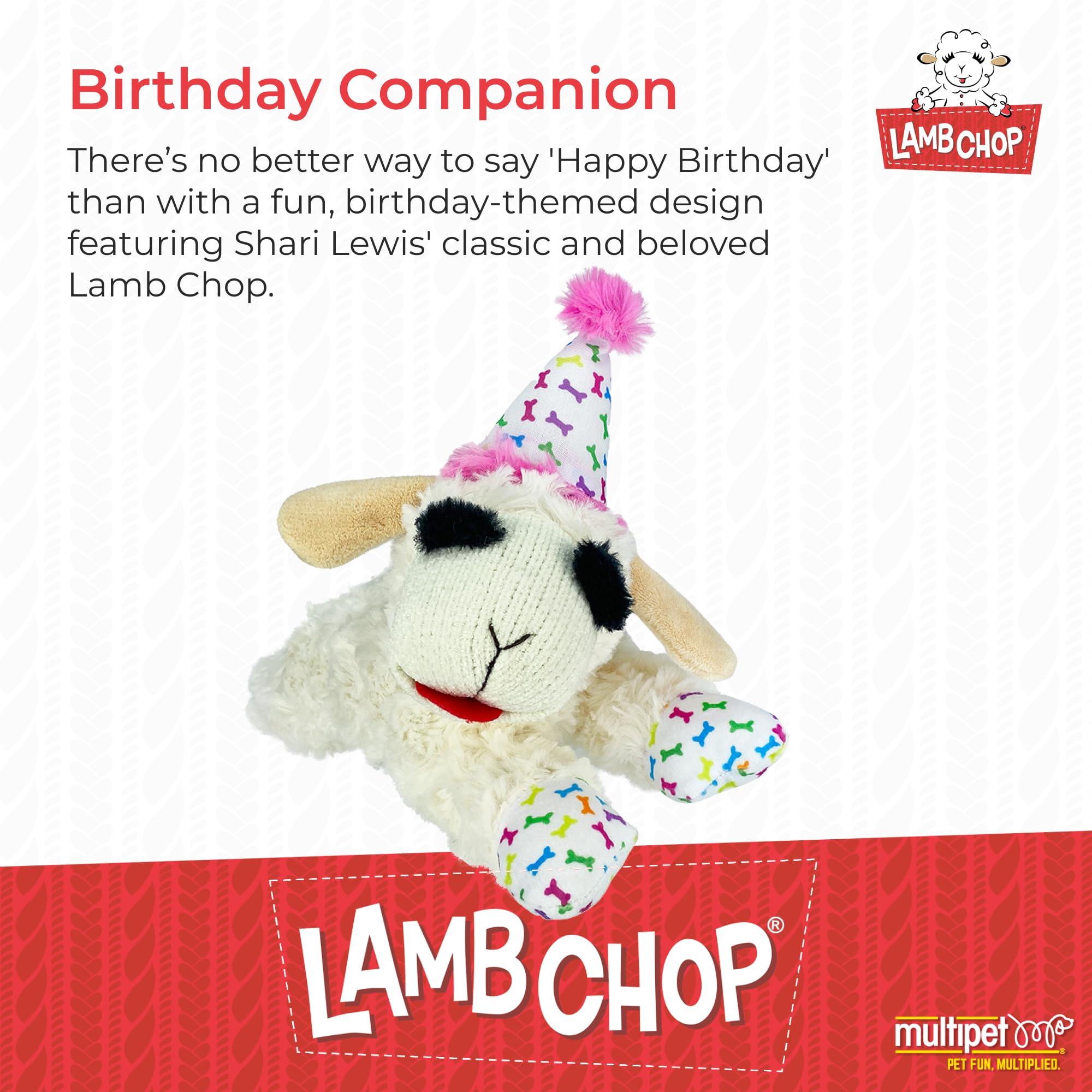 Multipet Lamb Chop pink hat close up enhances festive dog play