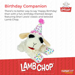 Multipet Lamb Chop pink hat close up enhances festive dog play