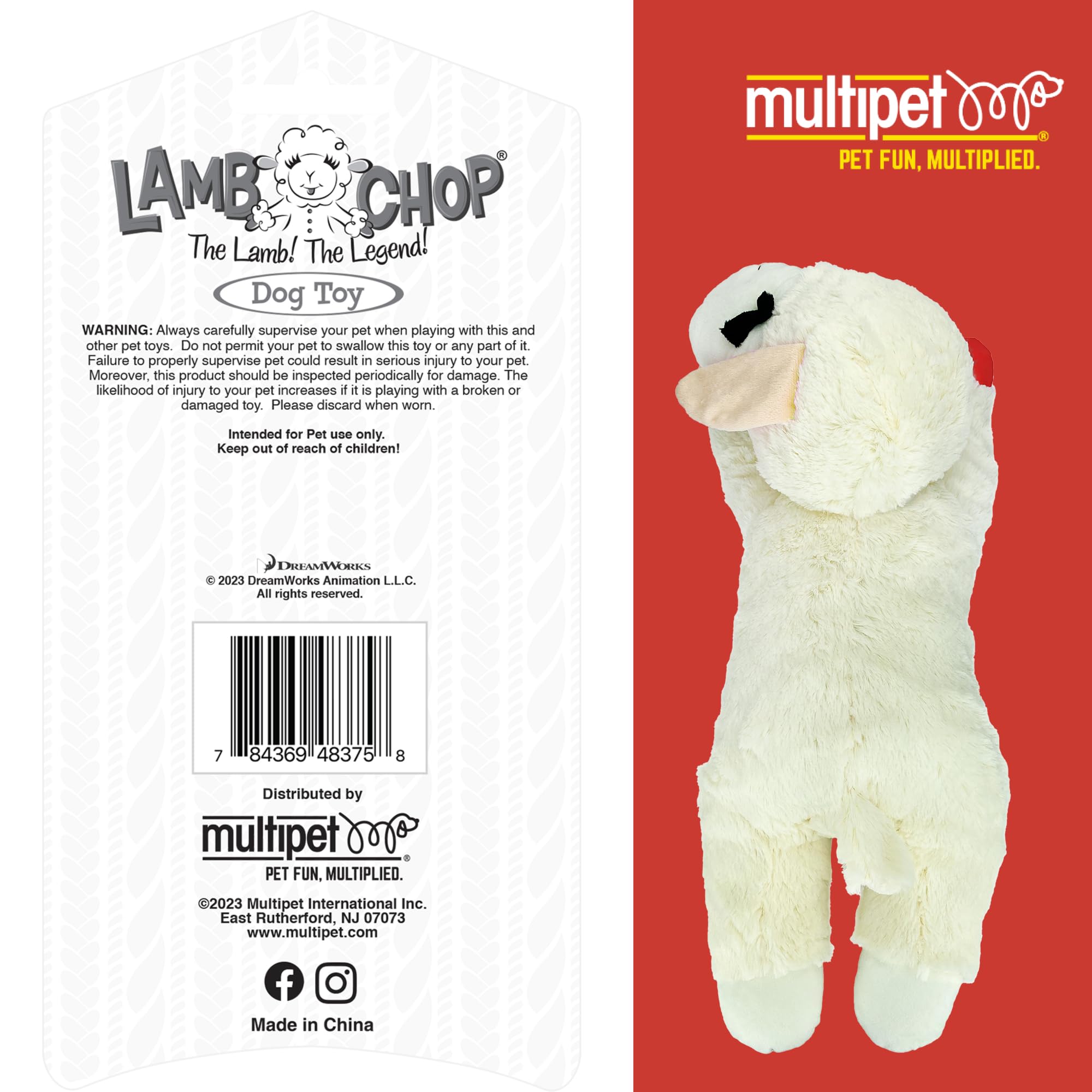Multipet Lamb Chop squeaker detail cream, one squeaker creates simple, engaging sounds.