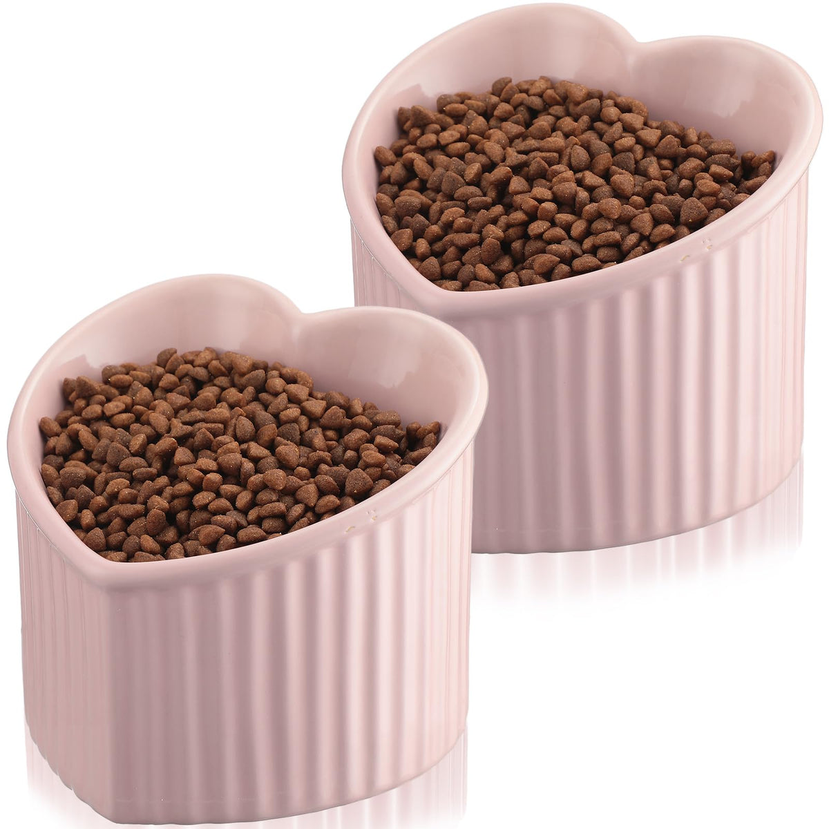 Mumufy heart-shaped cat bowls set in pink tilt design for comfortable meals.