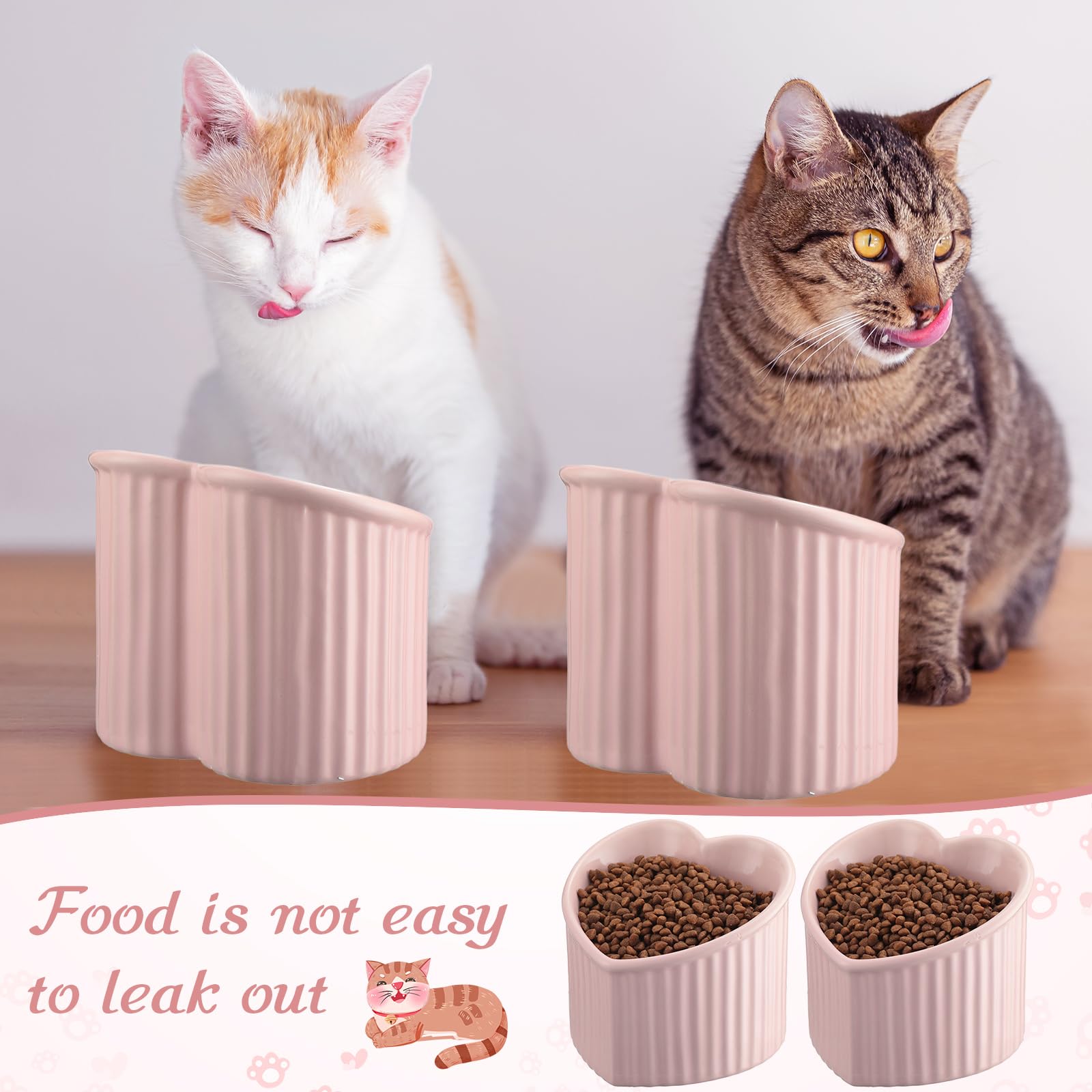 Mumufy two-piece cat bowl set in pink for pets' meals and water.