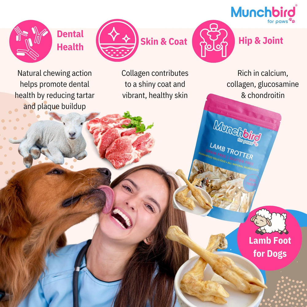 Munchbird Lamb Trotter packaging shot highlighting rawhide-free chews