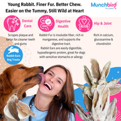 Munchbird rabbit ear with fur texture offering natural dental-like chewing action.
